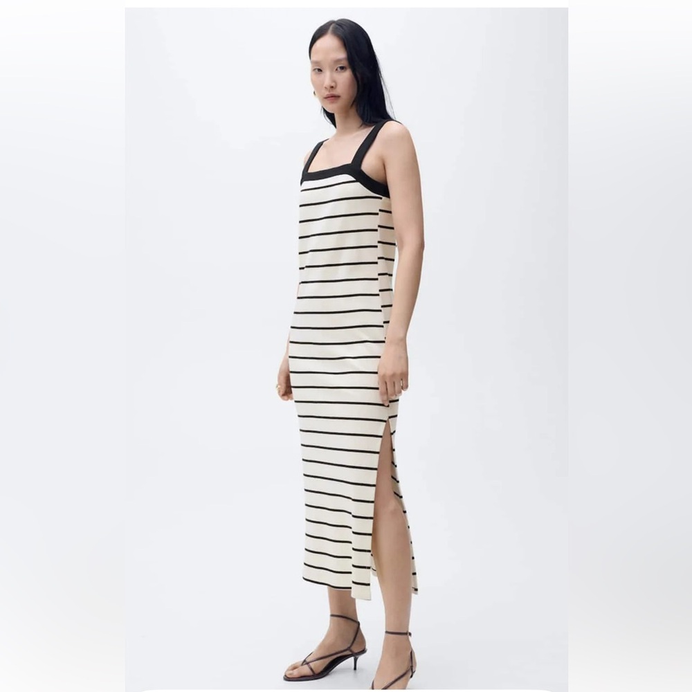 Brand new Mango cotton Striped Black and White Maxi slit Dress